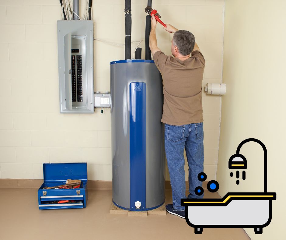 Plumber working on water heater